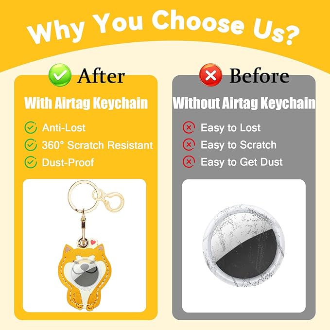 Leather Keychain for Airtag, Cute Protective Keychain Holder Compatible with Apple Air Tag,GPS Case Cover for Keys(Dog)