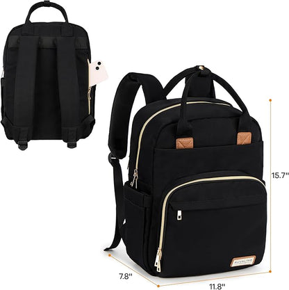 RUVALINO Diaper Bag Backpack, Multifunction Travel Pack Maternity Baby Changing Bags, Large Capacity, Waterproof, Deep Black, Polyester