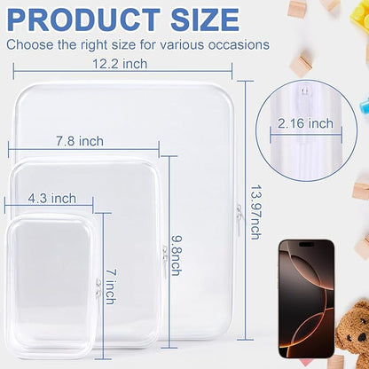 Clear Hard Shell Zipper Case, Clear Zipper Pouches Waterproof Makeup Organizer & Travel Toiletry Storage Bag, Plastic Pouch for Office, Home, White,3 Pack, LMS