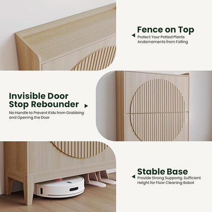Shoe Cabinet with 2 Flip Drawers, Narrow Wooden Shoe Storage Cabinet for Entryway, Free-Standing Shoe Organizer with Rattan-Style Doors, Space-Saving Shoe Rack for Heels, Boots & Slippers(Wood Color)