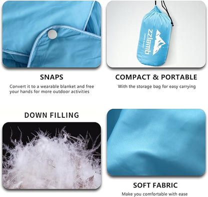 zzlamb Puffy Down Camping Blanket Water-Repellent, Down Throw Travel Blanket Portable for Outdoor, Light Warm Quilt for Couch Plane Car Theater Stadium Picnic RV Backpacking Hammock
