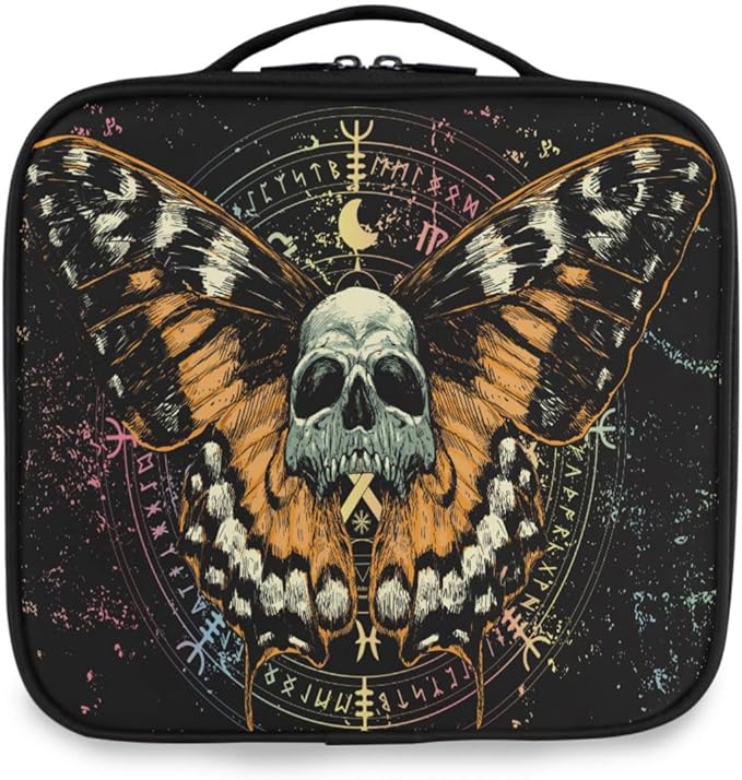 MNSRUU Women Makeup Bag Mysterious Skull Horoscope Death Moth Butterfly Makeup Bag Organizer Travel Cosmetic Bag for Teenage Girl Clear Make Up Bags with Zipper
