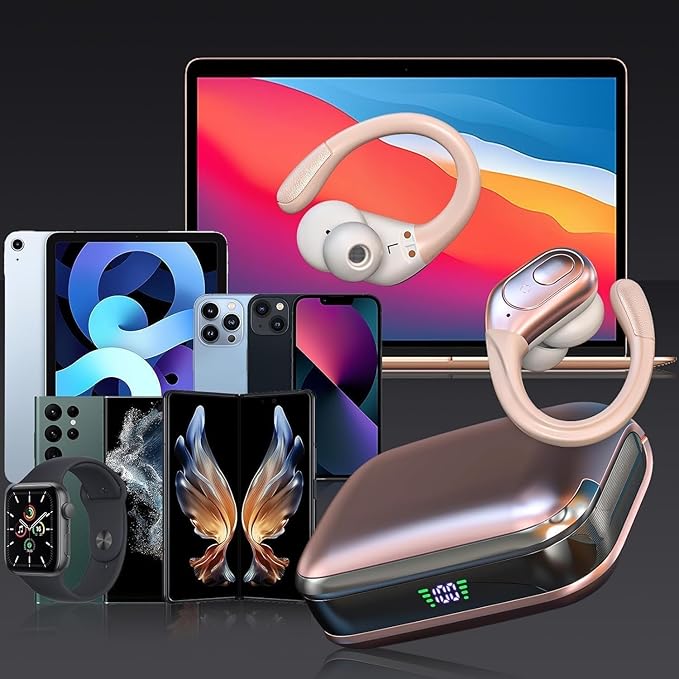 Wireless Earbuds Bluetooth 5.4 Headphones, IPX7 Waterproof Earphones, Over-Ear Earphones, Noise Canceling Ear Buds with 75hr Playtime, LED Power Display for Sports/Workouts - Rose Gold
