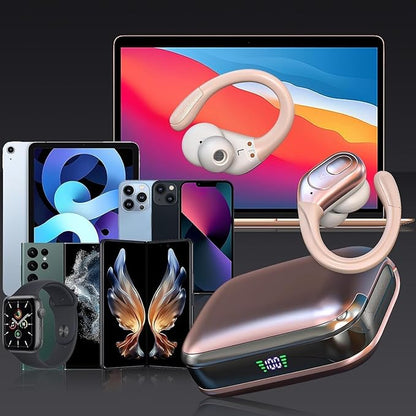 Wireless Earbuds Bluetooth 5.4 Headphones, IPX7 Waterproof Earphones, Over-Ear Earphones, Noise Canceling Ear Buds with 75hr Playtime, LED Power Display for Sports/Workouts - Rose Gold