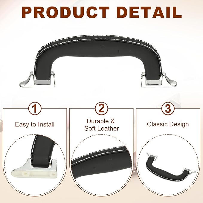 uxcell 2 Pcs PU Leather Luggage Handle, 0.9" Hole Distance Vintage U-Shape Replacement Strap Handle for Travel Handbag Guitar Musical Box Gift Boxes, Black/Silver