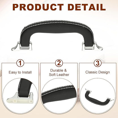 uxcell 2 Pcs PU Leather Luggage Handle, 0.9" Hole Distance Vintage U-Shape Replacement Strap Handle for Travel Handbag Guitar Musical Box Gift Boxes, Black/Silver