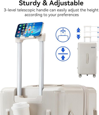 Travel Luggage Sets 3 Piece with Spinner Wheels, PC Hardside Suitcase Set for Family Trips with Cup and Phone Holder, Beige