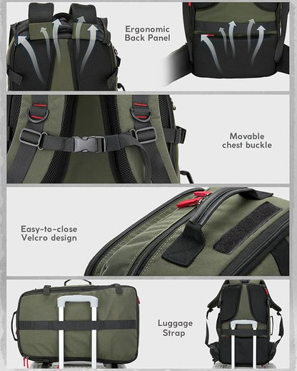 Gonex Travel Backpack, Large Carry-On Nylon Duffle Bag, 3-in-1 Convertible Laptop Bag for Men & Women, Durable for Work & Weekend Travel (Army Green)