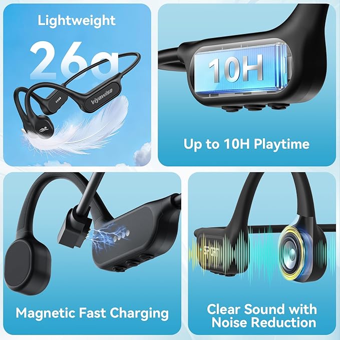B11 Bone Conduction Headphones, IP68 Waterproof Earbuds for Swimming, 32GB & Bluetooth 6.0 Wireless Underwater Open Ear Headphones with Mic for Sport