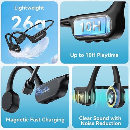 B11 Bone Conduction Headphones, IP68 Waterproof Earbuds for Swimming, 32GB & Bluetooth 6.0 Wireless Underwater Open Ear Headphones with Mic for Sport