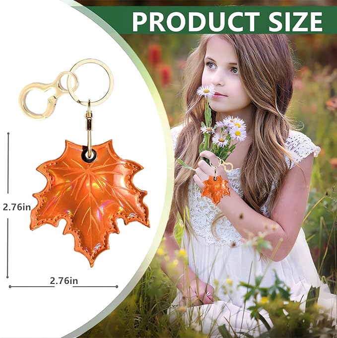 Shiny Leather Charm Keychain Holder Case Compatible with AirTag,Cute Protective Cover with Keyring,Anti-Scratch Finder GPS Tracker Case for Wallet Keys,Bag,Pets(Maple Leaf)