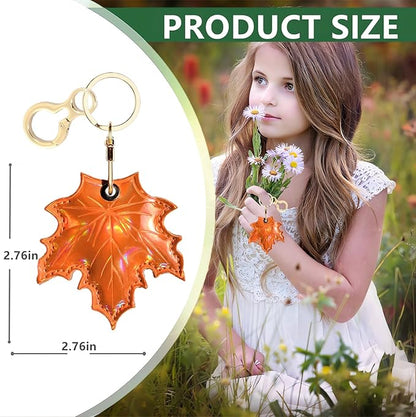 Shiny Leather Charm Keychain Holder Case Compatible with AirTag,Cute Protective Cover with Keyring,Anti-Scratch Finder GPS Tracker Case for Wallet Keys,Bag,Pets(Maple Leaf)