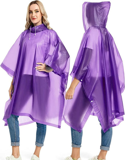 2 Pack Rain Ponchos for Adults Reusable - Raincoats Survival Emergency Heavy Duty Rain Coat with Drawstring Hood