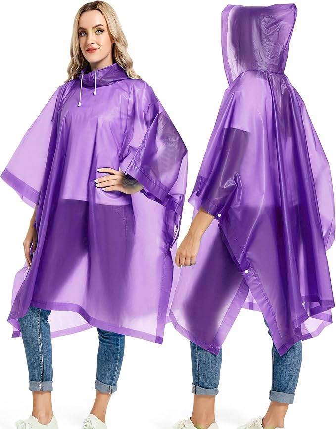 2 Pack Rain Ponchos for Adults Reusable - Raincoats Survival Emergency Heavy Duty Rain Coat with Drawstring Hood