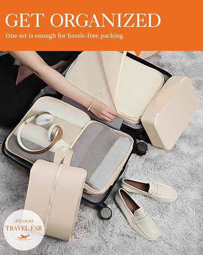 HOTOR Packing Cubes for Suitcases - 6 Pieces, Light Packing Cubes for Travel, Premium Suitcase Organizer Bags Set, Space-Saving Luggage Organizers, Travel Accessories and Essentials, Beige