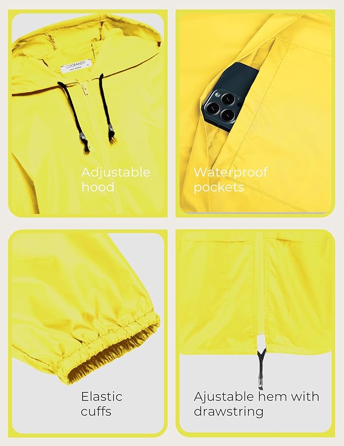 COOFANDY Mens Packable Rain Jacket Lightweight Waterproof Raincoat with Hood Outdoor Rain Gear Travel Hiking Cycling