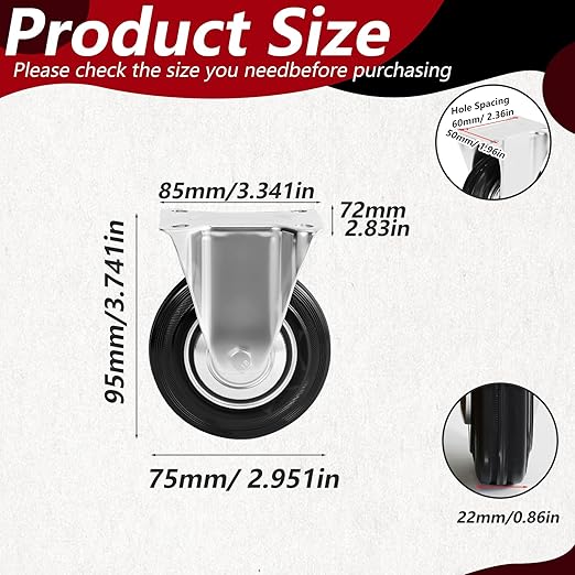 3 Inch Caster Wheels Set of 4, Heavy Duty Casters with Brake, Rubber Locking Casters for Cart, Workbench,Black (3" 4Pack with Brake, 8)