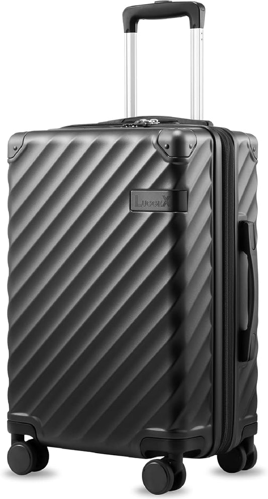 Carry On Luggage 22x14x9 Airline Approved, KVC Expandable Polycarbonate Hard Shell Suitcase for Travelling (EX-Core, Charcoal Metallic, 20 Inch, 40L-44L)