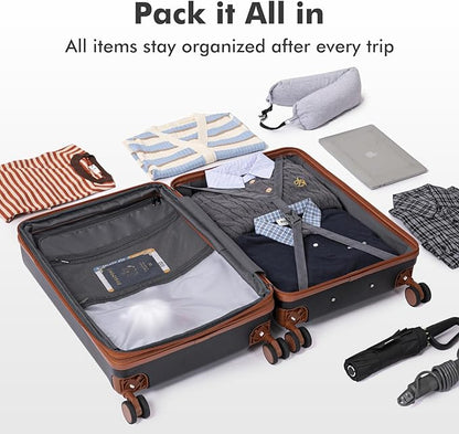 luggage sets 3 Piece with Spinner Wheel,100% PC Material Lightweight Durable,Expandable Carry On Travel Hardside Suitcase sets with TSA Lock for Men and Women (Black+brown)