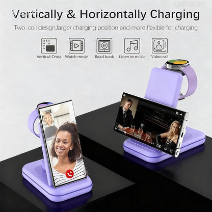 Wireless Charging Station for Samsung/Android, Fast Wireless Watch Charger Station Compatible for Samsung Galaxy S25 Ultra/S24/S23+/Z Flip 7/6 Fold 7/6, Watch8/7/Pro/Active 2 Galaxy Buds3/2 Pro(Purple