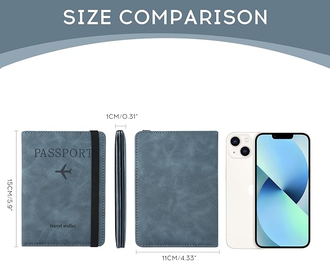 ILIYAH-Passport Cover-Passport Holder Travel Wallet-RFID Blocking Passport Case Travel Accessories Card Holder Wallet Unisex Travel Gifts(Greyish Blue)