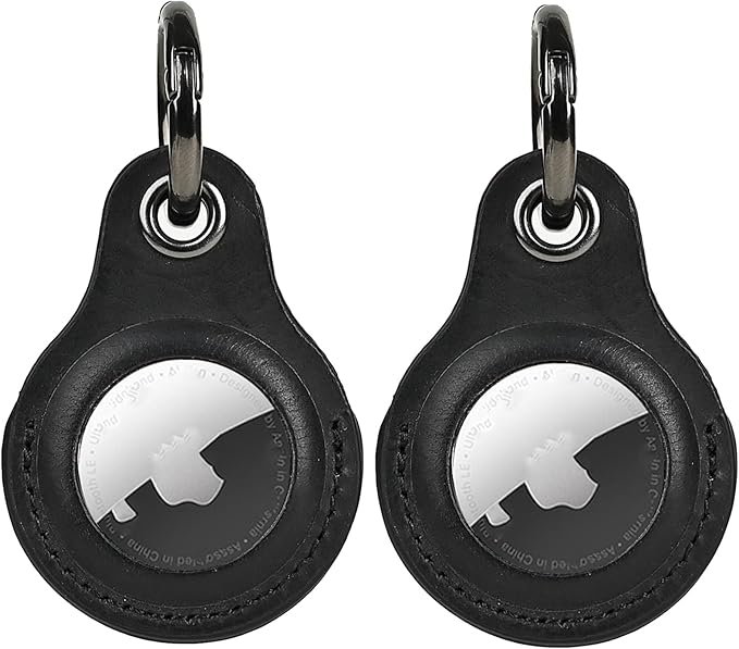 2 Pack Tusks Land Genuine Leather for AirTag Holder, Compatible with Apple AirTag, Anti-Loss Tracker Case for Dogs, Cats, Pets, Keys, Bags, Luggage, Durable & Stylish Accessory