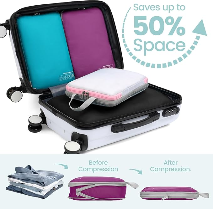 Cambond Compression Packing Cubes for Travel Women - Expandable Travel Bags Luggage Organizers Travel Essentials Compression Cubes for Travel Carry on Suitcases Organizer