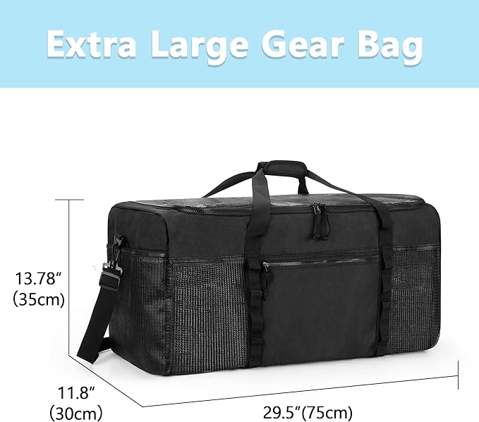 Fasrom XL Mesh Dive Duffel Bag for Scuba Diving Gear, Oversized Sport Duffle Bag for Snorkeling, Swimming, Beach and Gym Items, Black (Empty Bag Only)