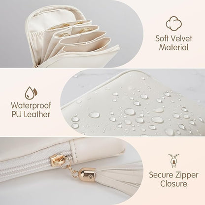 Small Travel Jewelry Case, Travel Gifts for Women Girls, Mini Jewelry Pouch Bags with Tassel Zipper, Portable Jewelry Organizer Holder for Bracelet Rings Earring Necklace Bangles, Toffee