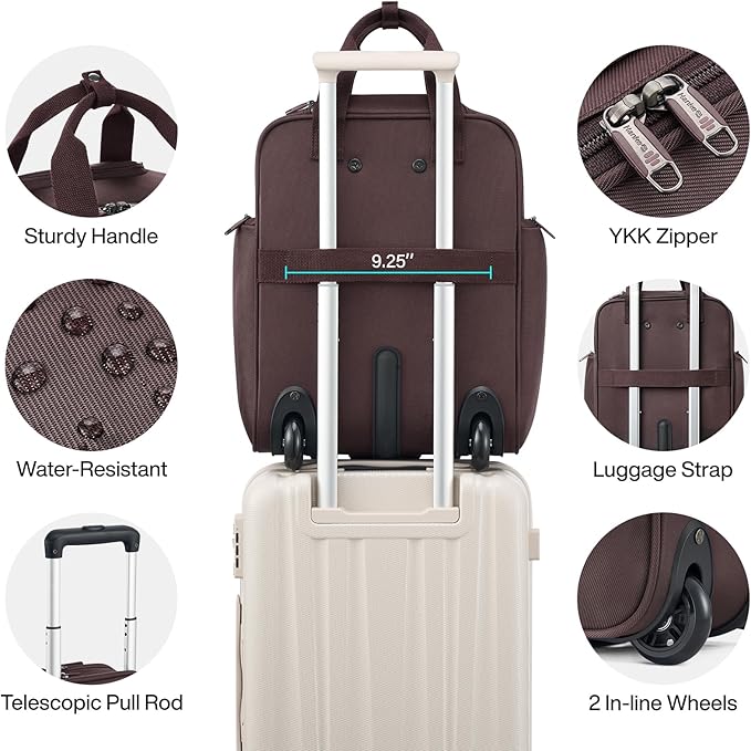 Hanke Softside Underseat Carry On Luggage with Wheels,Travel Luggage Rolling Bag Small Suitcase，Coffee, Underseater 16-Inch
