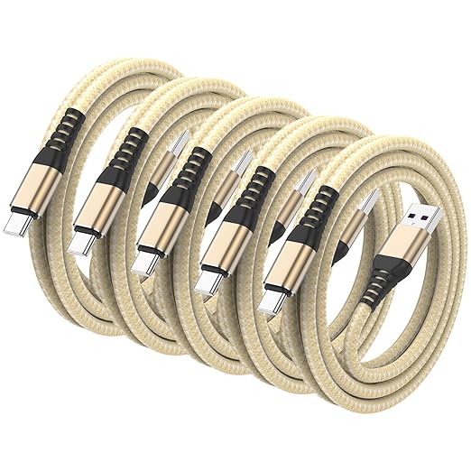 5Pack Short USB C Type C Cable 1FT,Nylon Braided Fast Charging 3A Quick Charger Cord,USB A to Type C Charger Cord Cable for iPhone 15 Samsung Galaxy S20 S10 S9 S8 Plus S10E, Note 20 10 9 8, Moto G7 G8