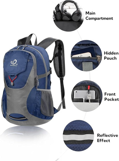 WATERFLY Lightweight Packable Hiking Backpack: 30L Foldable Travel Daypack Ultralight Camping Day Pack for Woman Man