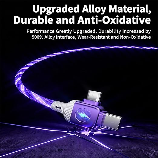 USB Cable PD Fast Charger Lighted Up(USB 6IN1 Starry Purple) Mobile Phone Data Cable,Fast Charging Cable,TPE Material,Compatible with Almost All Devices.