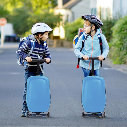 Apelila 20" Scooter Suitcase for Kids, 2-in-1 Ride On Luggage with Wheels for Boys & Girls Ages 4-15, Foldable Hardshell Carry On Lightweight Travel Suitcase for Airplane (Light Blue)
