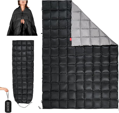 Down Camping Blanket - Lightweight, Packable, Warm & Puffy Outdoor Travel Quilt for Sleep, Hiking, Backpacking, Stadium, Festivals, Water-Resistant Sleeping Bag 55"x79"