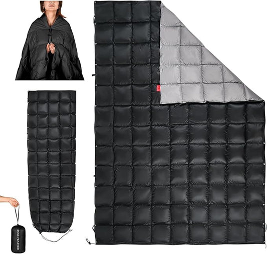 Down Camping Blanket - Lightweight, Packable, Warm & Puffy Outdoor Travel Quilt for Sleep, Hiking, Backpacking, Stadium, Festivals, Water-Resistant Sleeping Bag 55"x79"