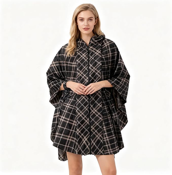 Hooded Rain Ponchos for Adult - Rain Coat and Rain Jacket with Waterproof Pocket and Zipper