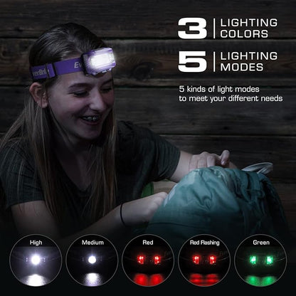 EverBrite Headlamp, 2 Pack Kids Headlamp with Red Light and Memory Function, Head Lamp for Adults and Kids with 5 Modes, Bright Headlamps for Camping, Running, Christmas Gifts, Batteries Included