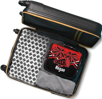 Personalized Name Hanging Toiletry Bag, Cheerleading Large Travel Cosmetic Bag Portable Makeup Organizer Bag for Women Men Bathroom Shower Essentials, Red Black Design