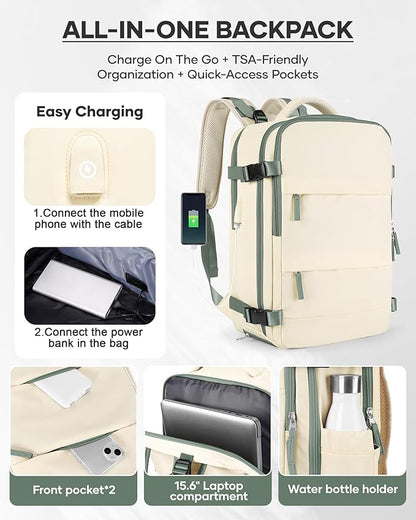 wepadre Vacuum Backpack Travel with Pump Travel Backpack with Vacuum System Easy Vac Pack Backpacks Vacpack Compression Backpacks Mochila de Viaje Compresion al Vacio Beige with green