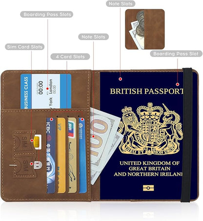 ILIYAH-Passport Cover-Passport Holder Travel Wallet-RFID-Blocking Passport Case Travel Accessories Card Holder Wallet Unisex Travel Gifts（Brown）