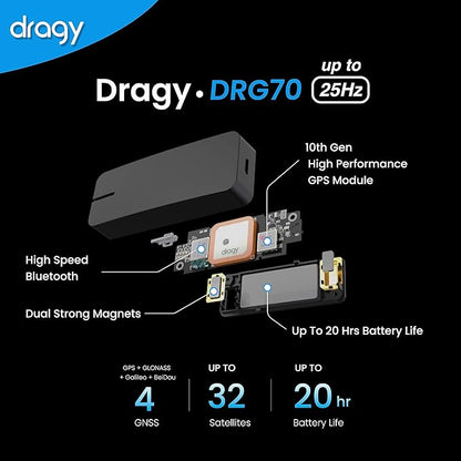 New dragy GPS Based Performance Meter, up to 25Hz GPS Laptimer, Upgraded UBLOX 10th Gen High Performance GPS Module, Trusted by Million Users, USB-C Charging Port (DRG70-C)