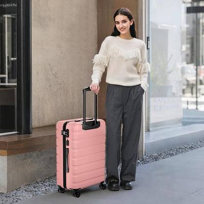 AnyZip Suitcase Hardside PC ABS Lightweight USB Luggage with Wheels TSA Lock Checked-Large 28 Inch Pink