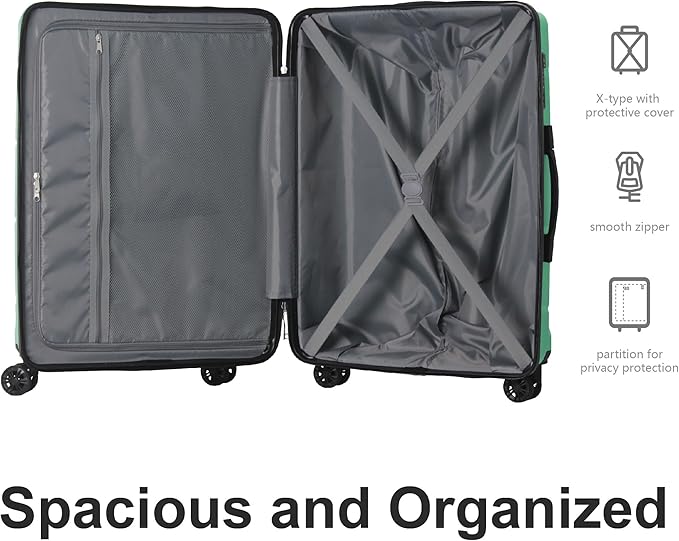 3-Piece Luggage Sets (20", 24", 28"), Suitcase with Wheels, Hardside Suitcase With Four Spinner Wheels and Scratch-Resistant Surface (PP hardshell, Green)