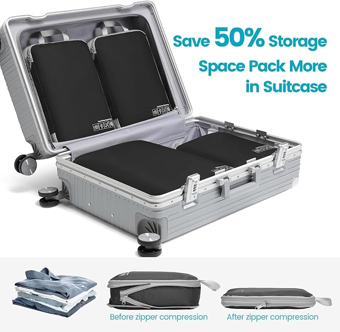 Cambond Compression Packing Cubes for Travel Women - Expandable Travel Bags Luggage Organizers Travel Essentials Compression Cubes for Travel Carry on Suitcases Organizer