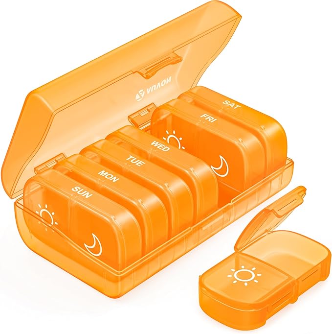 AUVON XL Weekly Pill Organizer 2 Times a Day, AM PM Pill Case with One-Side Large Opening for Easy to Use, Pill Box 7 Day Travel Medication Organizer for Medications, Vitamins, Fish Oils, Supplements