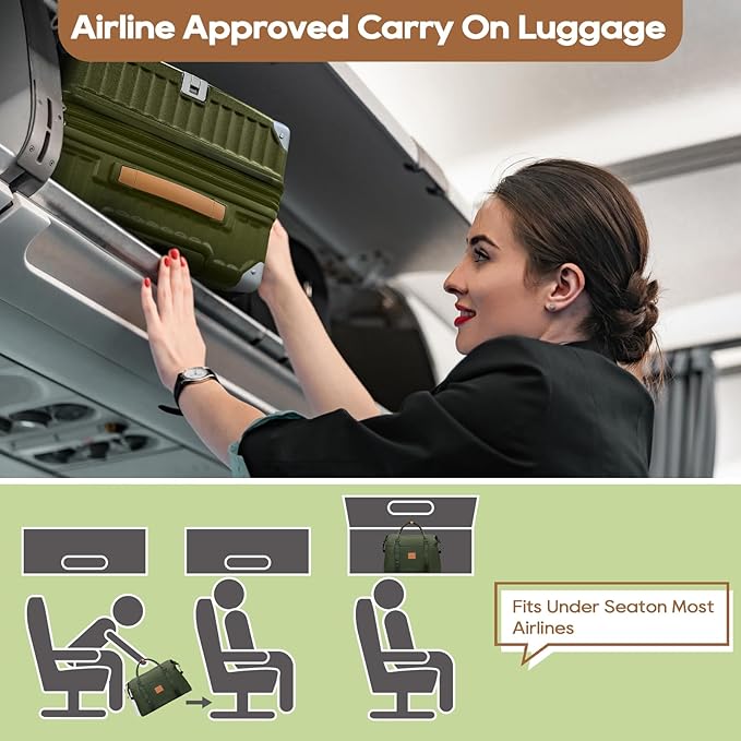 Joyway 20in Carry On Luggage with Cup Holder and USB Port, 25% Expandable Capacity, Smart Suitcase with Anti Slip Wheels and Handbag, Perfect for Men and Women 3 Piece Set DarkGreen
