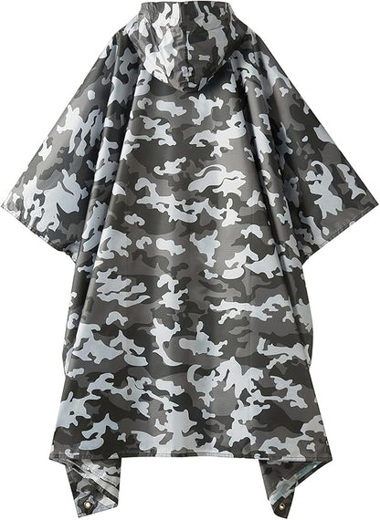 PTEROMY Hooded Rain Poncho for Adult with Pocket, Waterproof Lightweight Unisex Raincoat for Hiking Camping Emergency