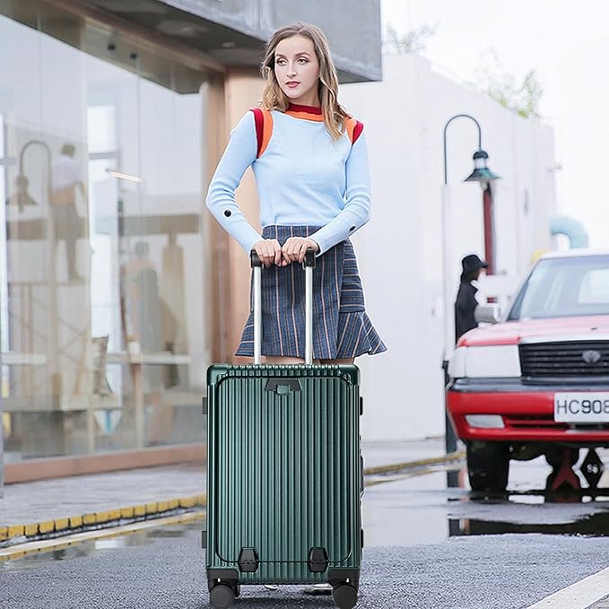 feilario 24in Aluminium Frame Zipperless PC Hard Shell Spinner Wheels Luggage, Built-In TSA lock Carry on Suitcase, with Cup Holder, USB Port, Phone Holder