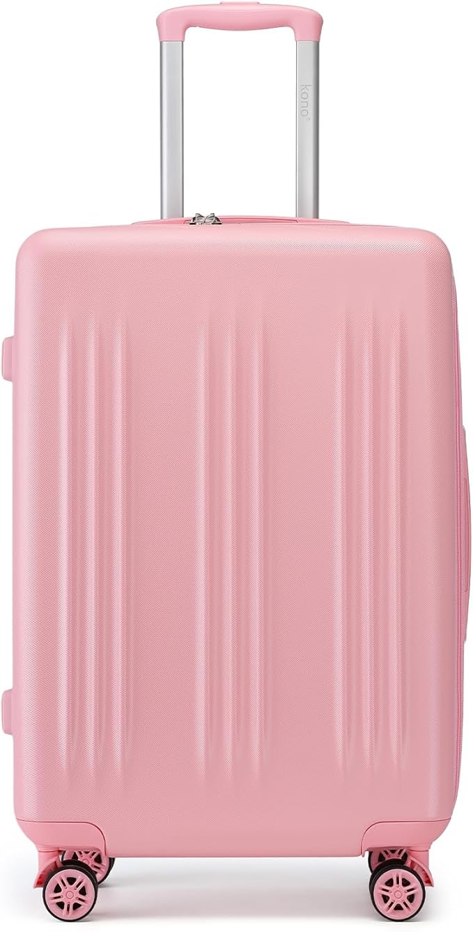 Kono Lightweight 24 Inch Expandable Luggage with Quiet Spinner Wheels TSA Lock, Scratch and Drop Resistant PC+ABS Hardside Durable Medium Checked Suitcase, Pink